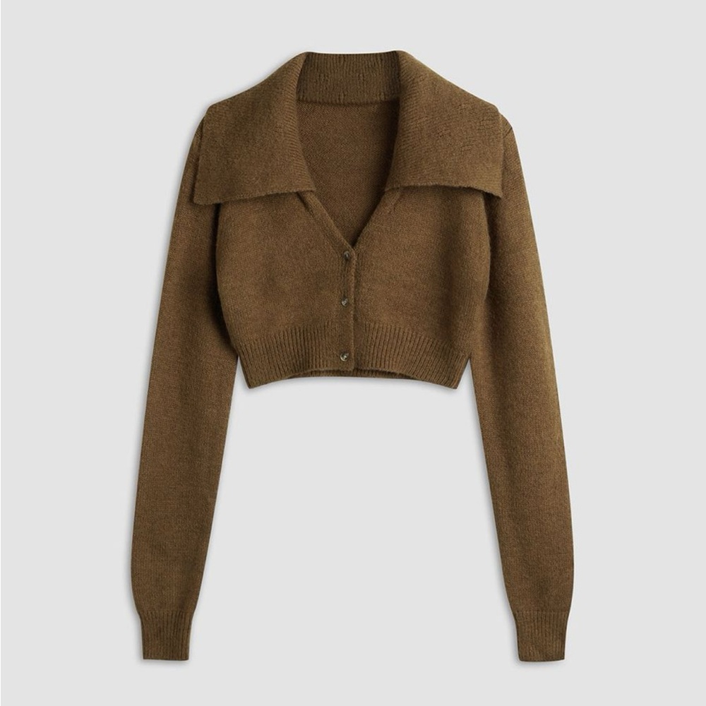 Brown Cropped Cardigan Sweater